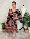 Madison Long Sleeve Twist Maxi Midnight Black+Ginger Floral
