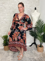 Madison Long Sleeve Twist Maxi Midnight Black+Ginger Floral