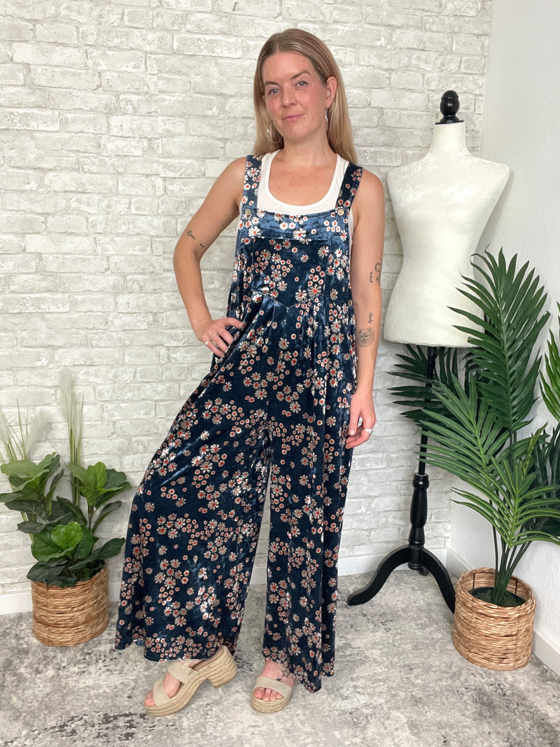 Daisy Navy Velvet Overall