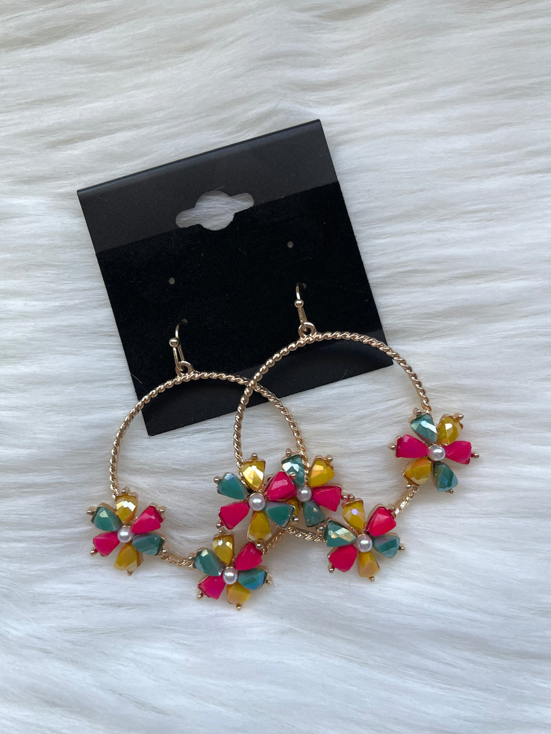 Gold + Colorful Floral Rhinestone Earring
