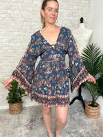Mirabelle Teal Long Sleeve Mini Dress