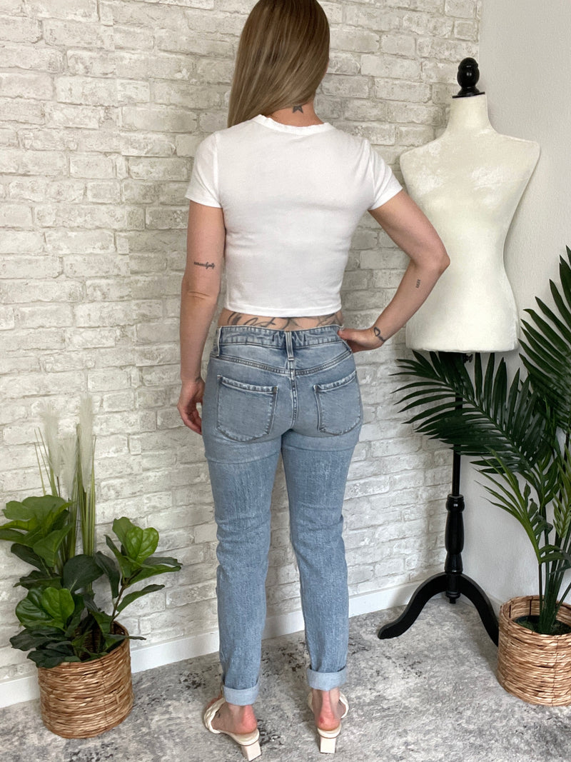 Mid-rise Distressed Girlfriend Slim Fit Denim