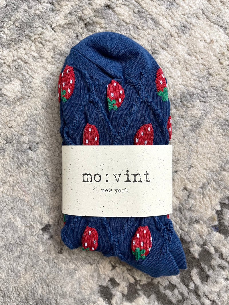 Strawberry Socks - Midnight Blue
