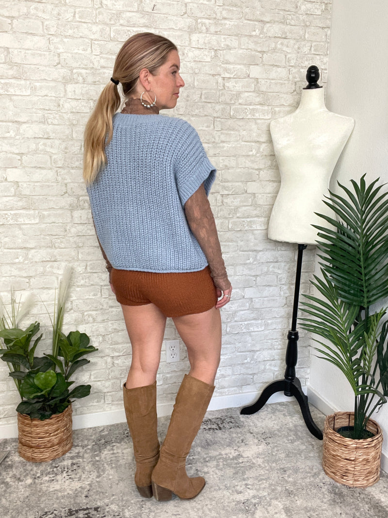 Lanny Short Sleeve Button-Up Cardigan Blue