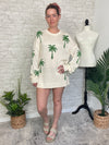 Palm Print Knit Summer Sweater