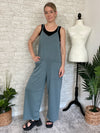 Elaine Full Length Blue Terrycloth Jumpsuit