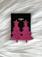 Pink Acrylic Christmas Tree Earring