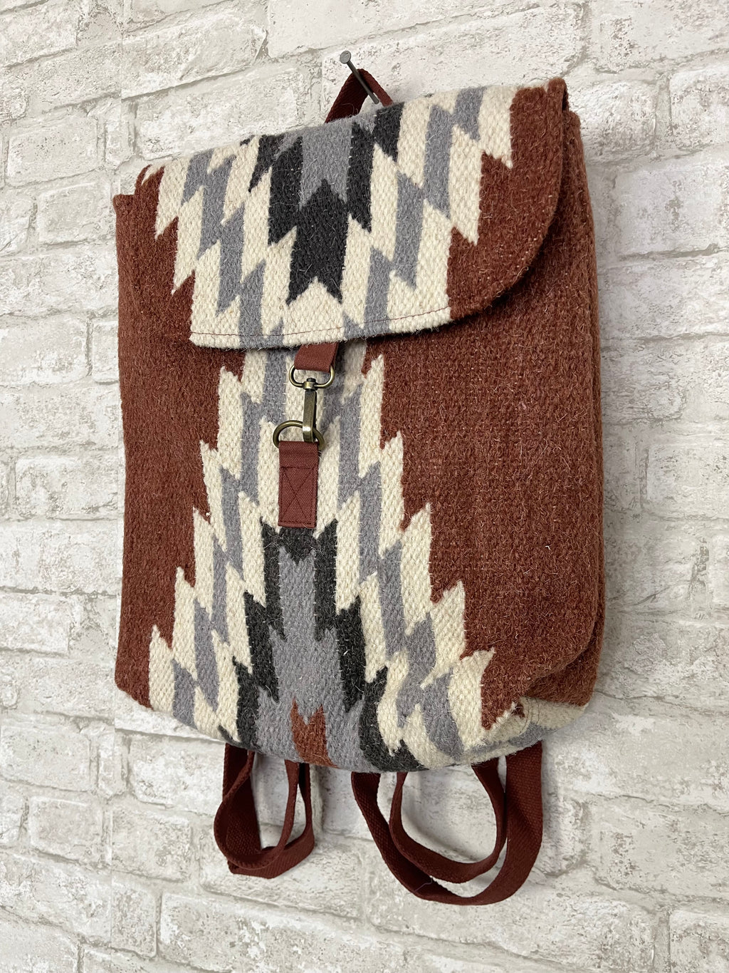 Rust, Cream + Gray Aztec Backpack