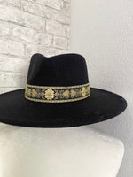 Willa 2.0 Gold Flower Band Black Wide Brim