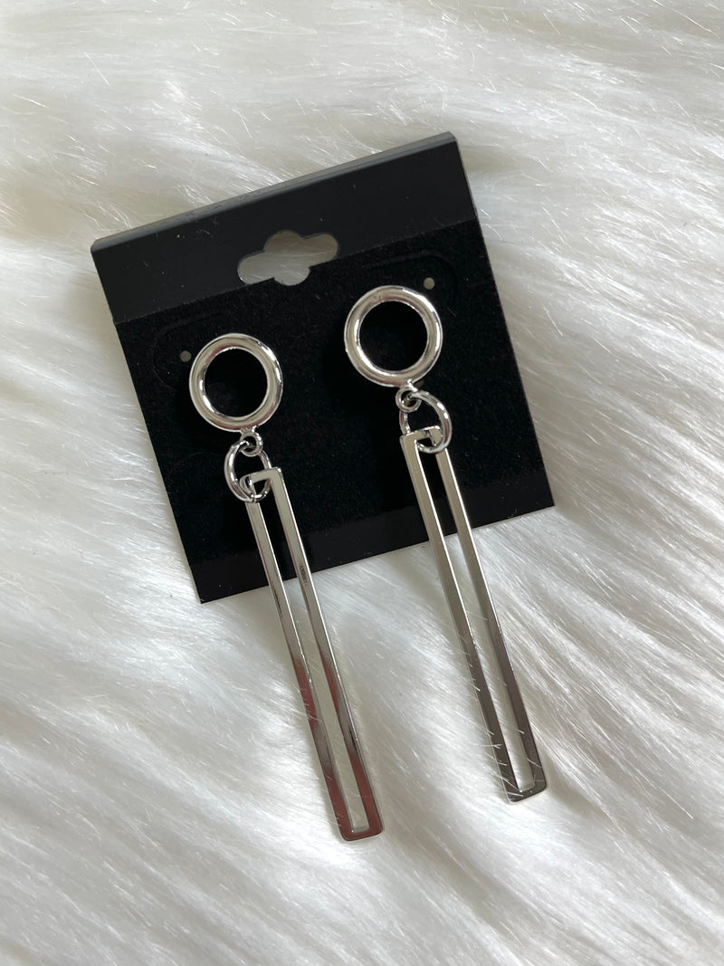 Thin Bar Drop Earrings Silver