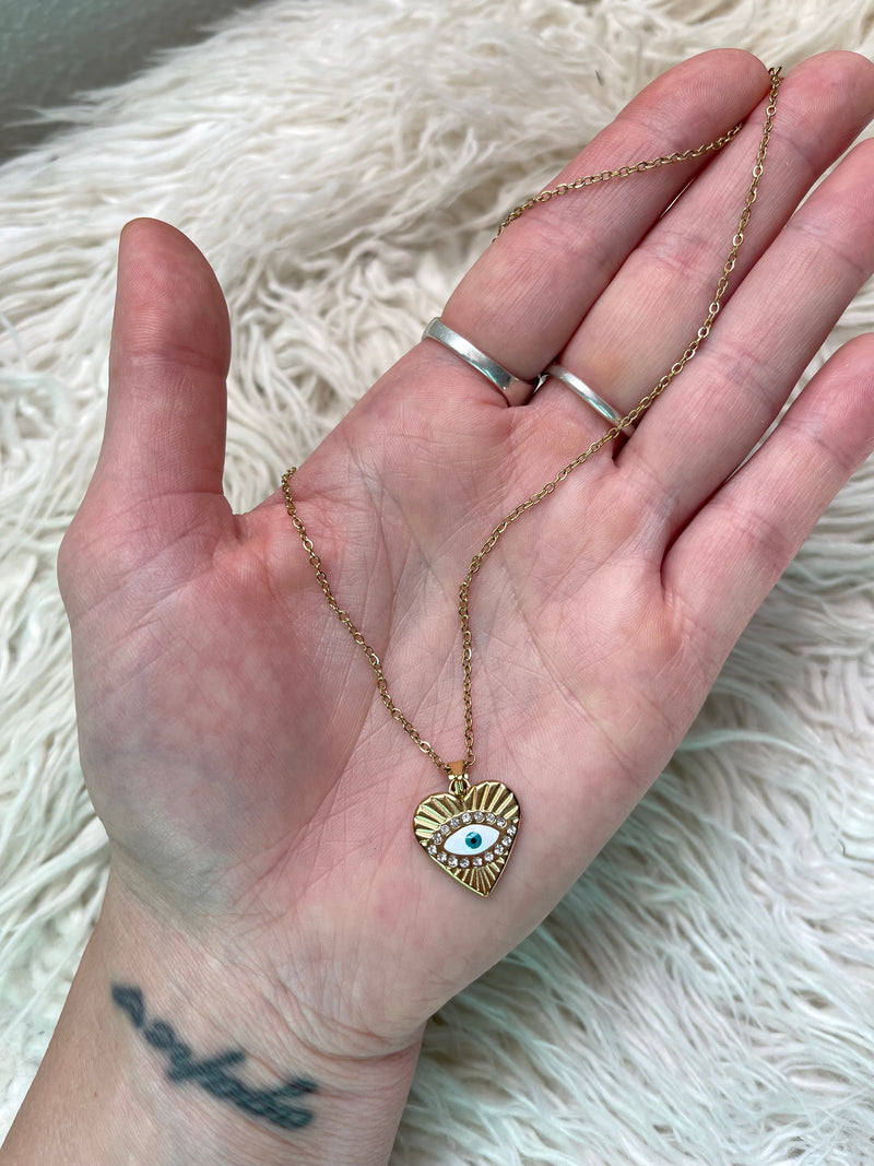 Evil Eye Rhinestone + Gold Pendant