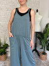 Elaine Full Length Blue Terrycloth Jumpsuit