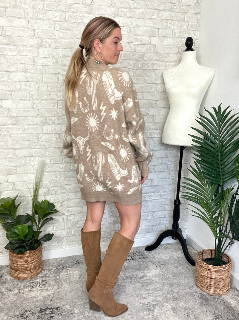 Christy Western Print Cardigan Taupe