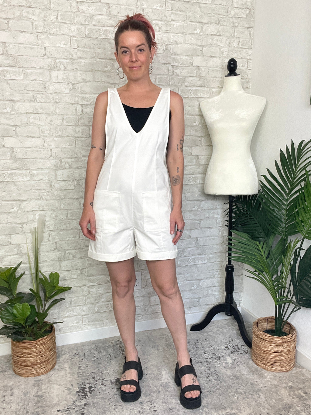 Viv White Short Overall