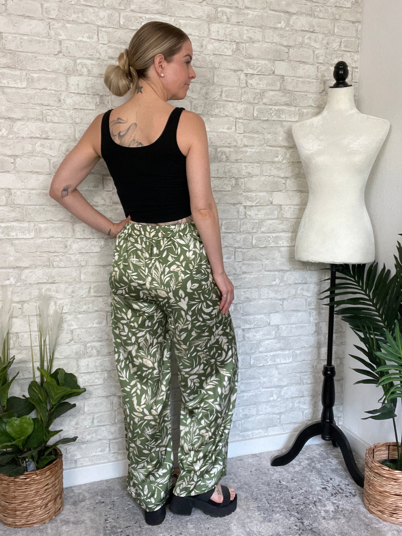 Bamboo Jungle Pants Green Satin