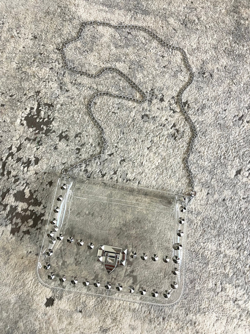 Clear Stud Handbag Silver