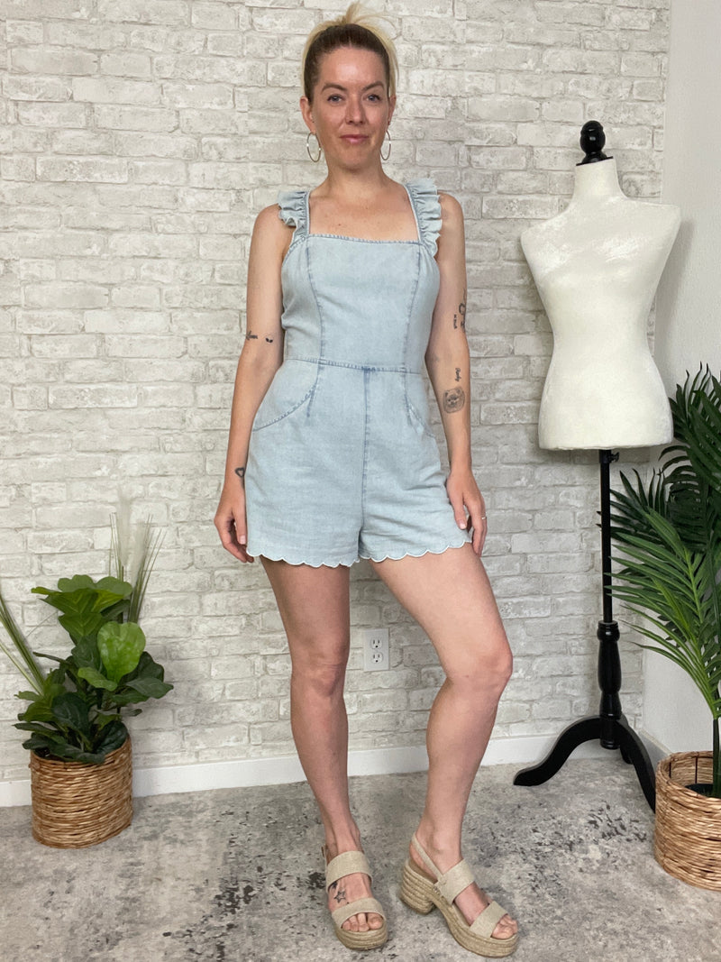 Shira Scallop Chambray Romper