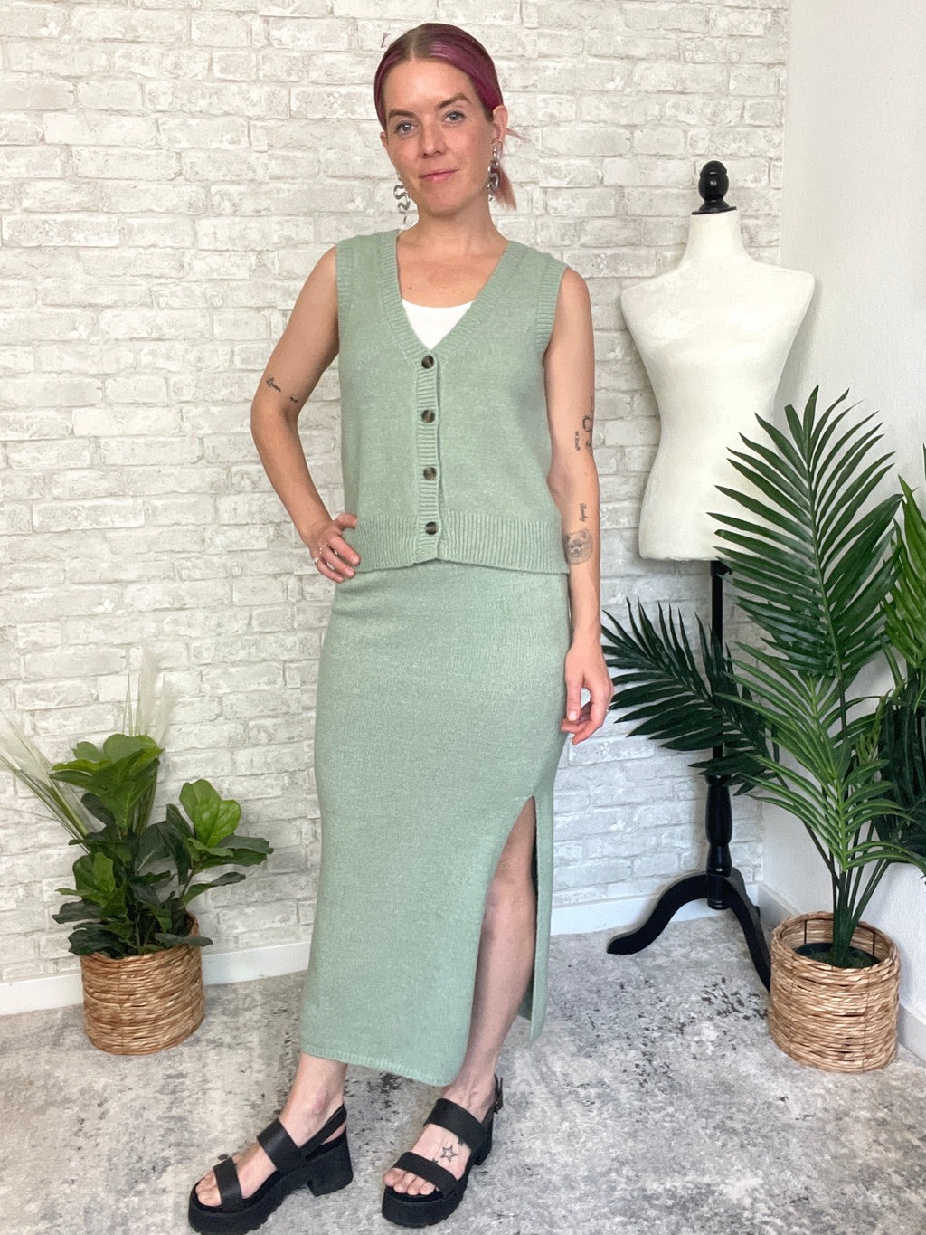 Christine Sage Sweater Set - Skirt