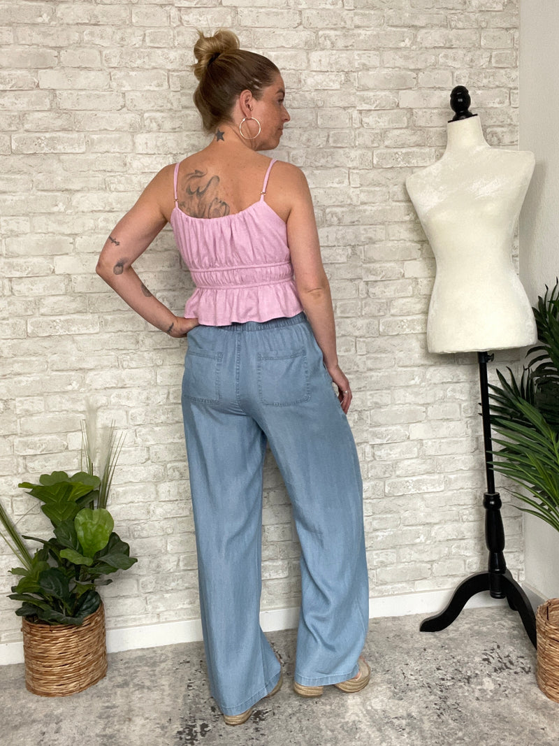 Sabrina Chambray Wide-Leg Pants