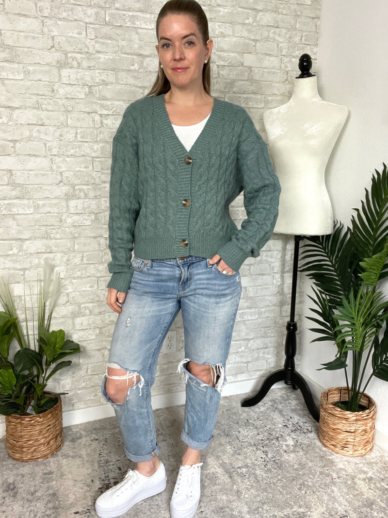 Cherry Blossom Cardigan Teal Green