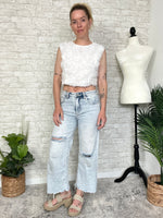 3D Floral Petal Crop Top White