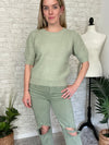 Pearl Puff Knit Top Sage