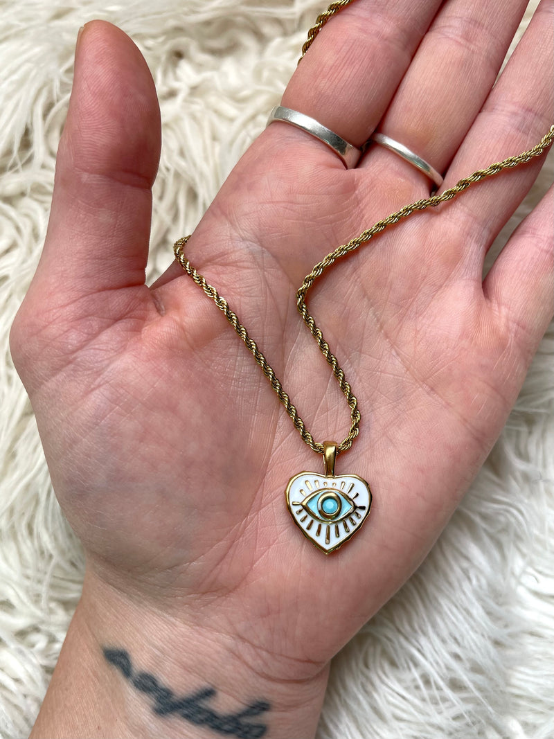 Evil Eye Enamel + Gold Pendant