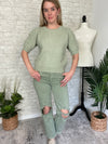 Pearl Puff Knit Top Sage
