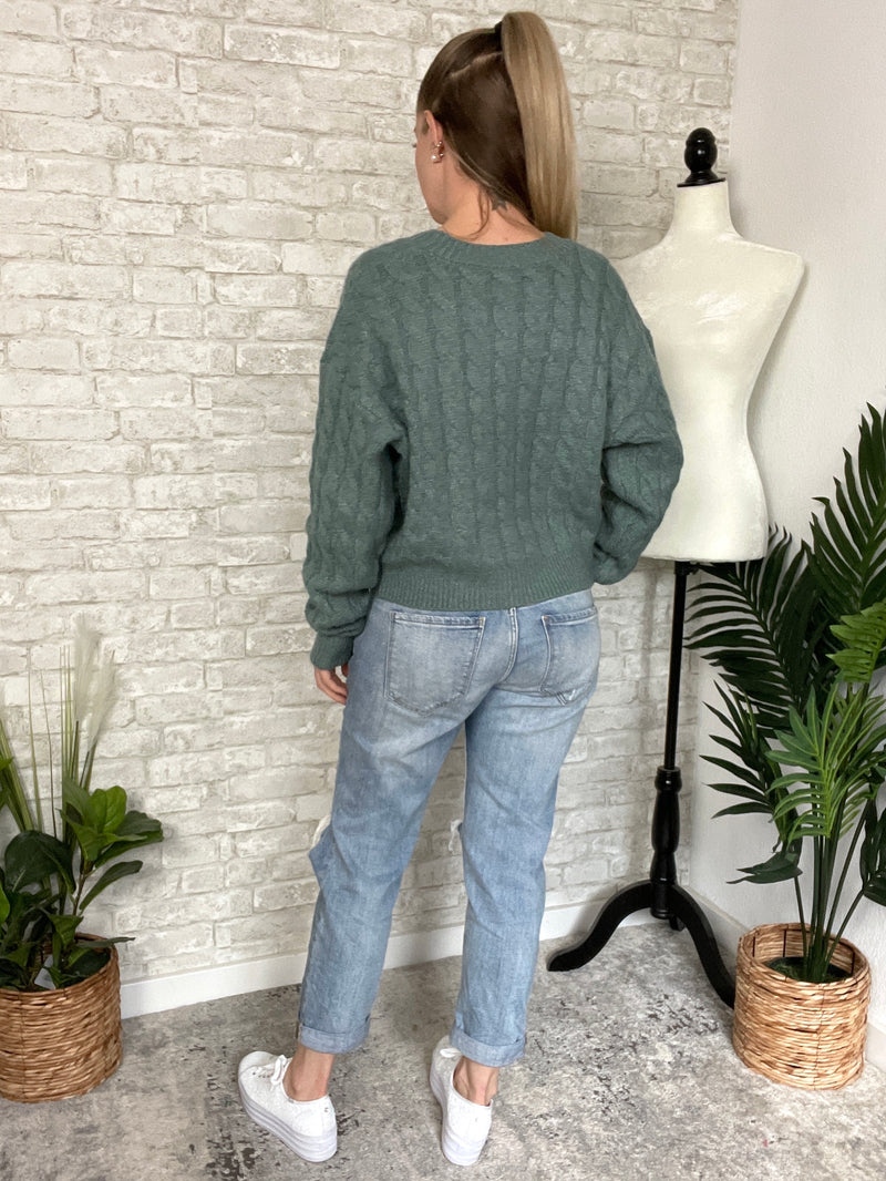 Cherry Blossom Cardigan Teal Green