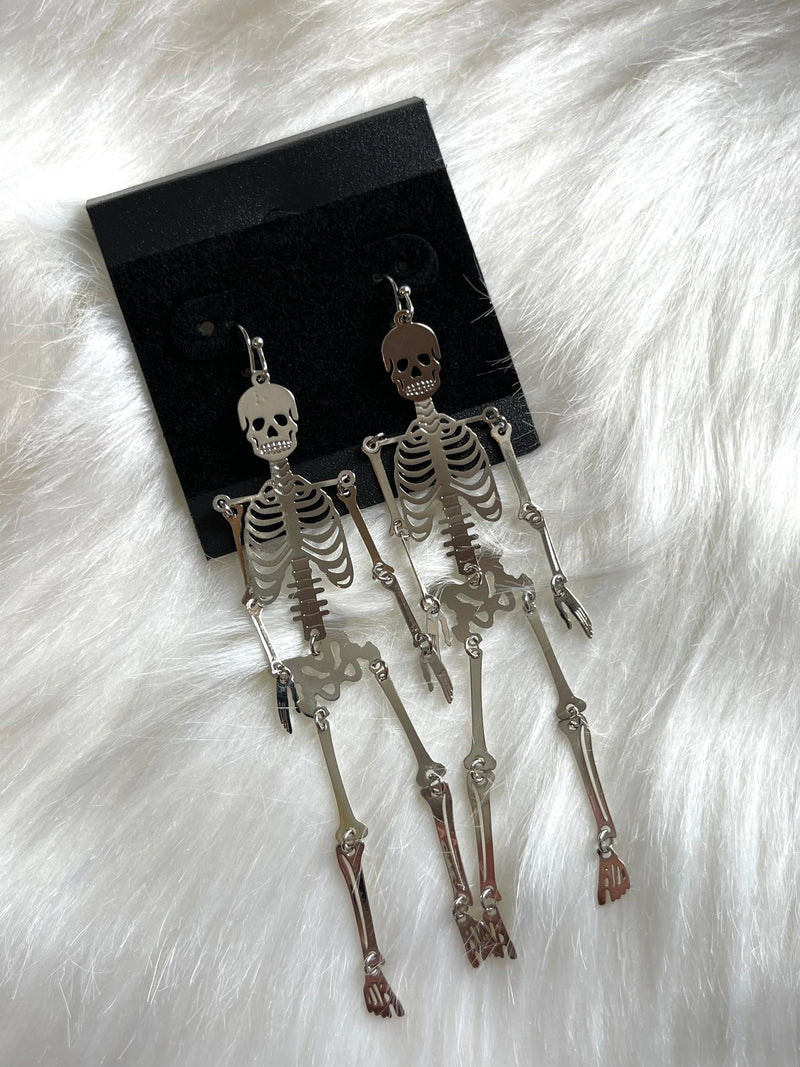 Dancing Skeleton Earrings Silver