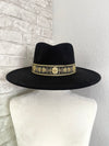 Willa 2.0 Gold Flower Band Black Wide Brim