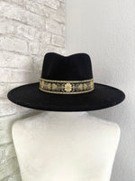 Willa 2.0 Gold Flower Band Black Wide Brim