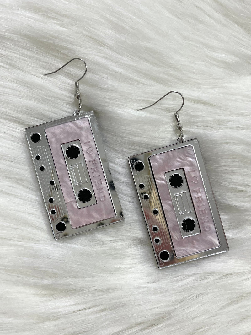 Retro Cassette Earrings Silver