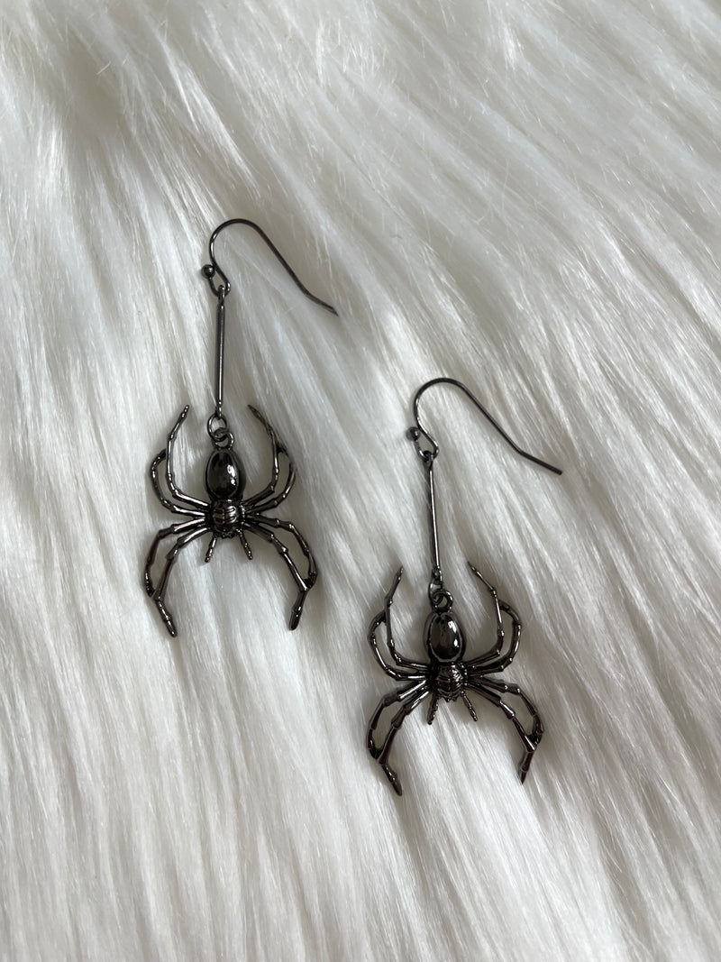 Spider Gun Metal Earrings