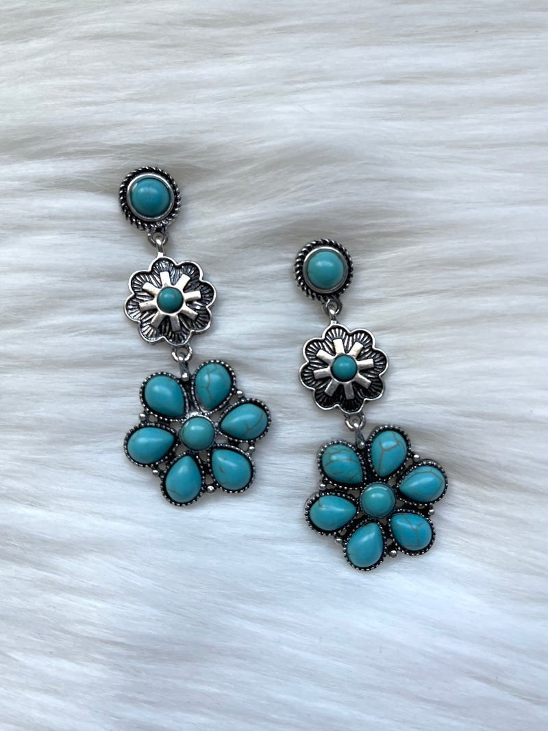 Turquoise Drop Down Flower Earrings