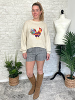 Rooster Doodle Colorful Knit Pullover