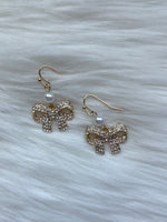 Pearl + Rhinestone Bow Earring Gold