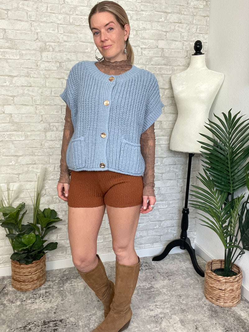 Lanny Short Sleeve Button-Up Cardigan Blue