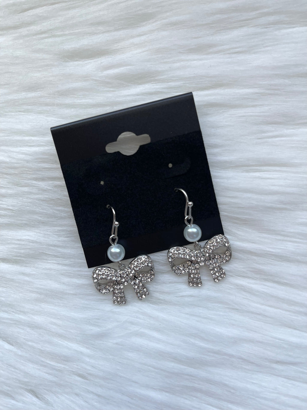 Pearl + Rhinestone Bow Earring Silver