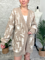 Christy Western Print Cardigan Taupe