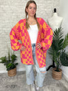 Millie Checker Print Cardigan Pink+Orange