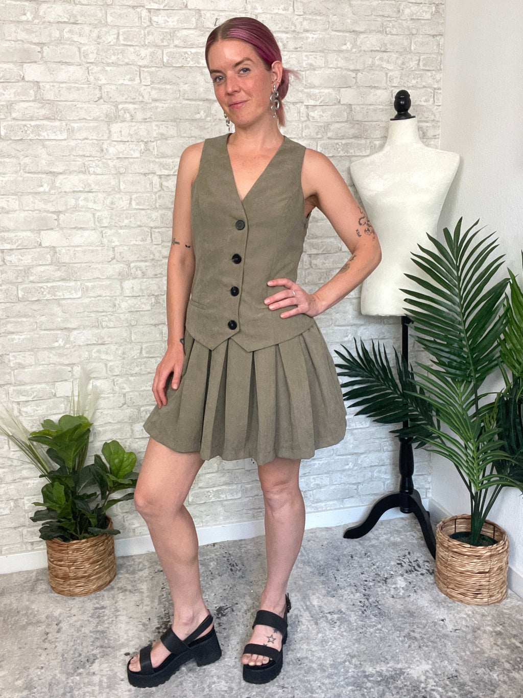 Cher Olive Uniform Dress