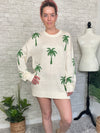 Palm Print Knit Summer Sweater