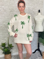 Palm Print Knit Summer Sweater