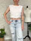 3D Floral Petal Crop Top White