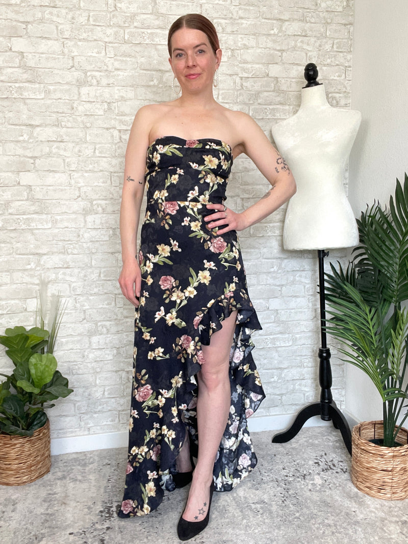 Valiq Black Floral Satin Dress