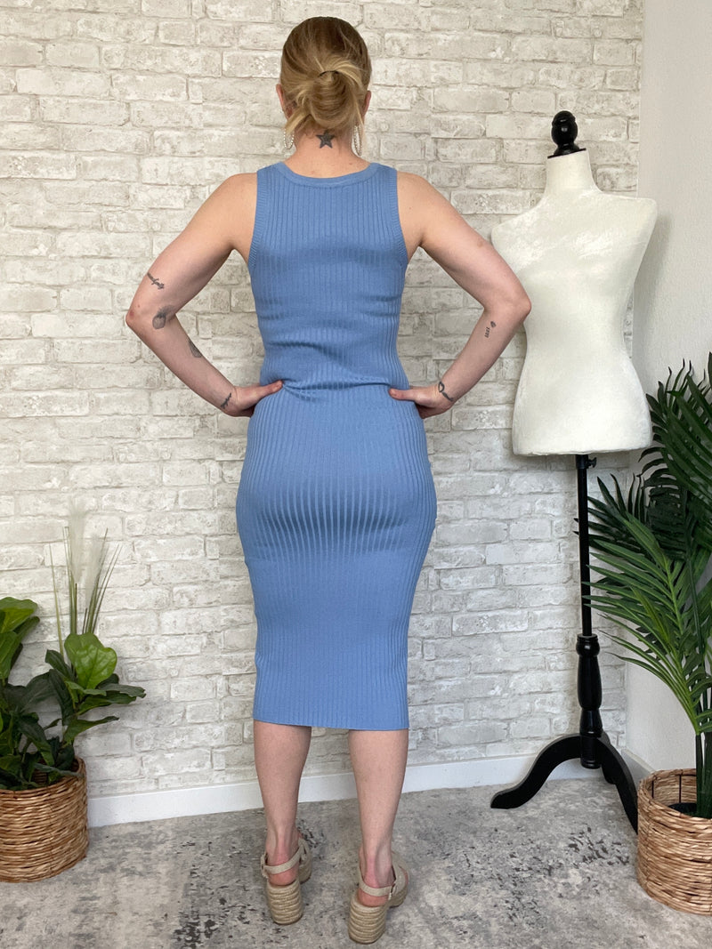 Plume Ribbed Dress Blue