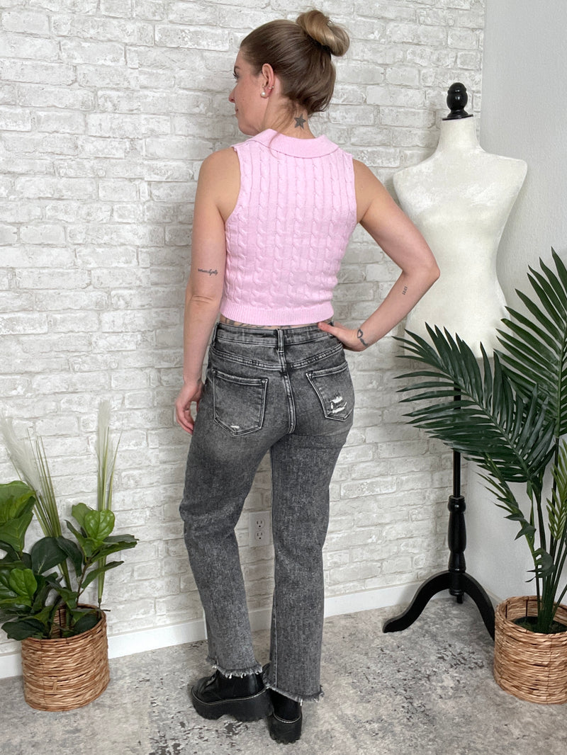 Sherrie Cable Knit Crop Top Pink