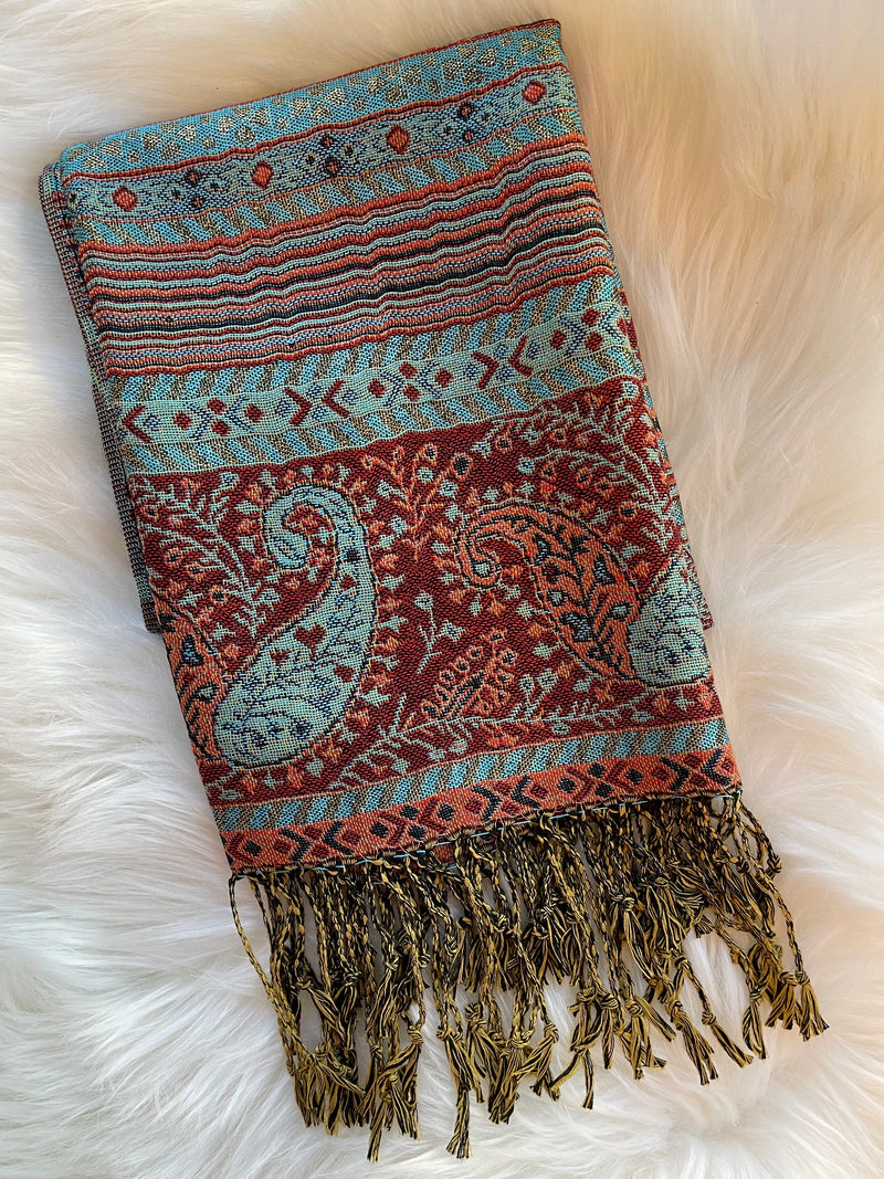 Authentic Pashmina - Bright Orange/Aqua