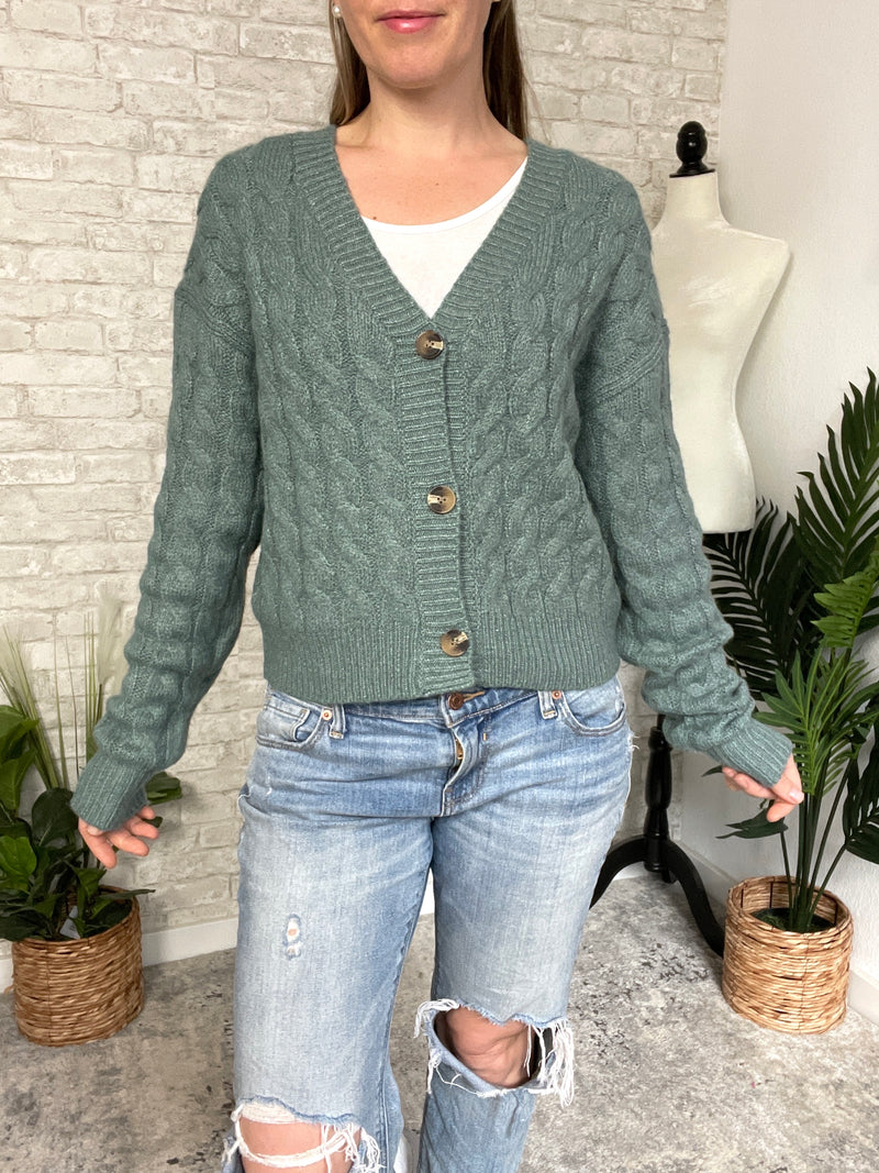 Cherry Blossom Cardigan Teal Green